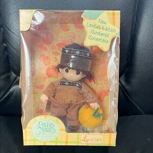 Precious Moments Brown Corduroy Harvest Doll with Orange Pumpkin
